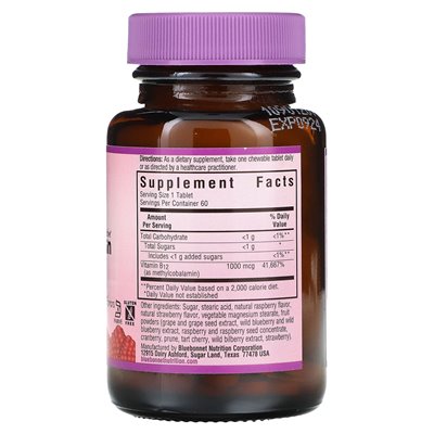 Bluebonnet Nutrition, Earthsweet Chewables, Methylcobalamin, Raspberry, 1000 mcg, 60 Chewable Tablets