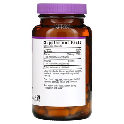 Bluebonnet Nutrition, beztrosko niacyna, 500 mg, 120 kapsułek warzywnych
