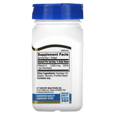 21st Century, Vitamin A, 3000 mcg (10,000 IU), 110 softgels