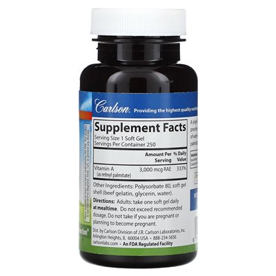 Carlson Vitamin A 3000 MCG RAE (10,000 IU) 250 Softgels