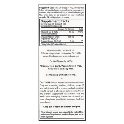 Codeage, płynna witamina E+, niezmożona, 2 fl oz (59,2 ml)
