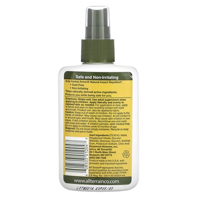 All Terrain, Dziecięca Herbal Armor, Naturalny Repelent Owadów, 4 uncji (120 ml) All Terrain, Dziecięca Herbal Armor, Naturalny Repelent Owadów, 4 uncji (120 ml)