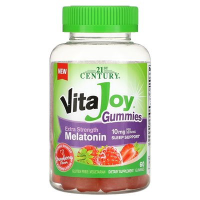 XXI wiek, Vita Joy Melatonin Gummi, dodatkowa siła, truskawka, 10 mg, 60 gumm (5 mg na gumę)