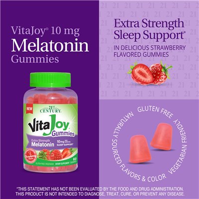 21st Century, Vita Joy Melatonin Gummi, Extra Strength, Erdbeere, 10 mg, 60 Gummibärchen (5 mg pro Gummibärchen)