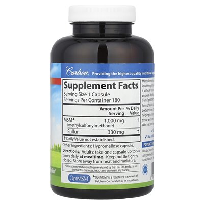 Carlson, MSM Schwefel, 1000 mg, 180 vegetarische Kapseln