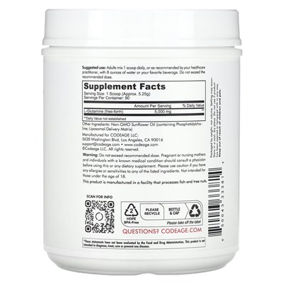 Codeage, Liposomal L-Glutamine+ Powder, Free-Form Amino Acid, Enhanced Absorption, Unchanged, 5000mg, 1lb (472.5g) Codeage, Liposomal L-Glutamine+ Powder, Free-Form Amino Acid, Enhanced Absorption, Unchanged, 5000mg, 1lb (472.5g)