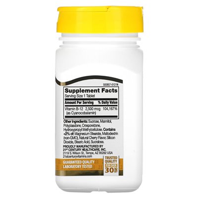 21st Century, B-12, Cherry, 2500 mcg, 110 podjęzykowych tabletek