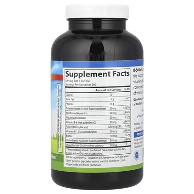 Carlson, B-50 Gel, Vitamin B Complex, 200 Soft Gels