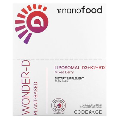 Codeage, nanofood, liposomalne D3+K2+B12, mieszane jagody, 30 torebek, 0,3 fl oz (10 ml)
