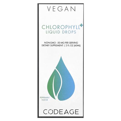 Codeage, vegan, chlorophyll+ liquid drops, peppermint, 50 mg, 2 fl oz (60 ml)