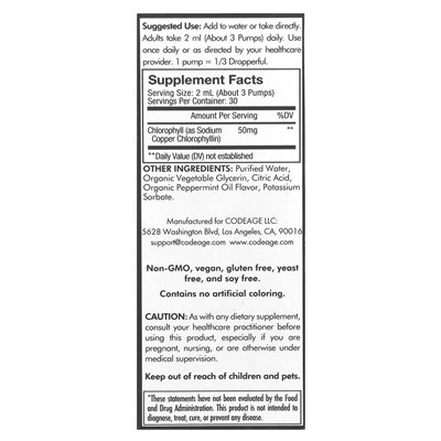 Codeage, vegan, chlorophyll+ liquid drops, peppermint, 50 mg, 2 fl oz (60 ml)