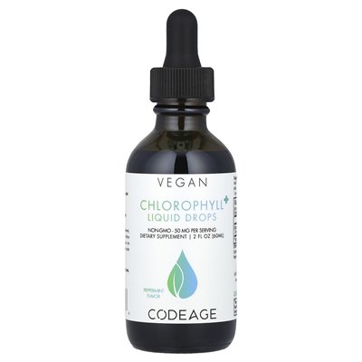 Codeage, vegan, chlorophyll+ liquid drops, peppermint, 50 mg, 2 fl oz (60 ml)