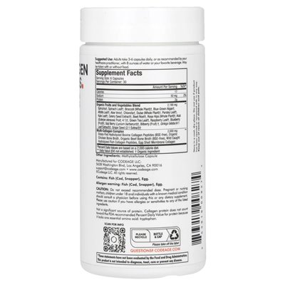 Codeage, Multi Collagen Raw Greens, 180 kapsułek
