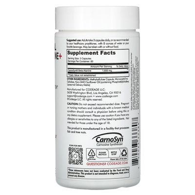 Codeage, Liposomal Beta-Alanine+, Centurion, CarnoSyn, Enhanced Absorption, 180 Capsules Codeage, Liposomal Beta-Alanine+, Centurion, CarnoSyn, Enhanced Absorption, 180 Capsules