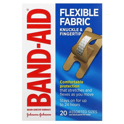 Band Aid, Adhesive Bandages, Flexible Fabric, 20 Assorted Sizes Band Aid, Adhesive Bandages, Flexible Fabric, 20 Assorted Sizes