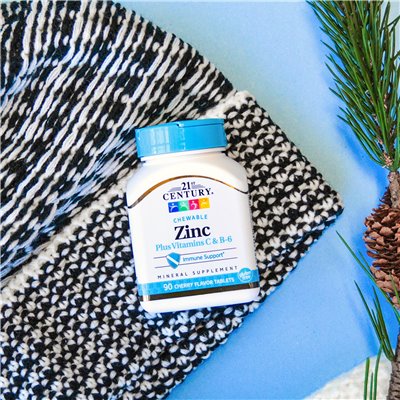 XXI wiek, cynk plus witaminy C&ampB-6, żucie, smak wiśni, 90 tabletek