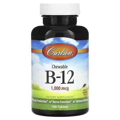 Carlson, żucie B-12, naturalna cytryna, 1000 mcg, 180 tabletek