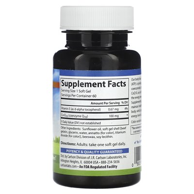 Carlson, COQ10, 100 mg, 60 miękkich żeli Carlson, COQ10, 100 mg, 60 miękkich żeli