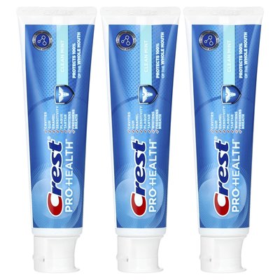 Crest, Pro-Health, Fluoride Nish Pastase, Clean Mint, 3 paczki, 4,3 uncji (121 g) każdy