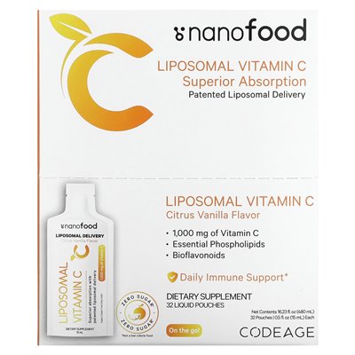 Codeage, liposomalna witamina C, cytrusowe wanilia, 1000 mg, 32 torebki, 0,5 fl oz (15 ml)