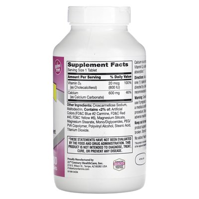 21st Century, 600+D3, Kalzium- und Vitamin-D3-Ergänzung, 400 Tabletten