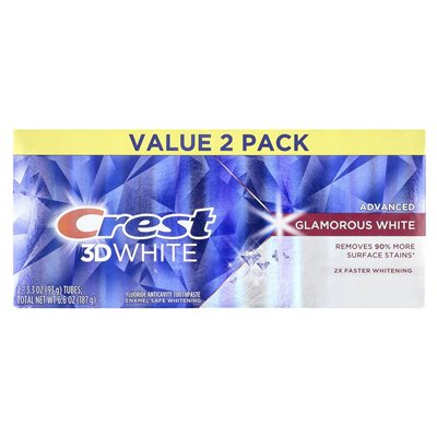 Crest, 3D White, Fluoride Anticavity Pastase, zaawansowany, efektowne białe, 2 rurki, 3,3 uncji (93 g) każda