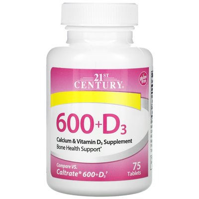 21st Century, 600+D3, Kalzium- und Vitamin-D3-Ergänzung, 75 Tabletten