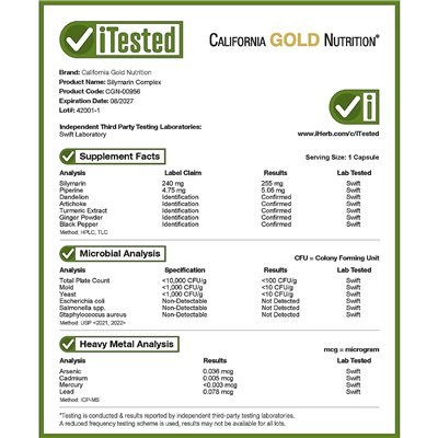 California Gold Nutrition, Solimaryn Complex, Milk Thistle Extract plus Dandelion, Artichoke, Curcumin C3 Complex®, Ginge