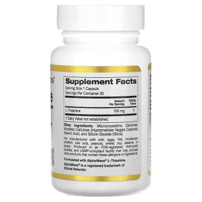 California Gold Nutrition, L-theanine, z Alphawave, 100 mg, 30 kapsułek wegetariańskich