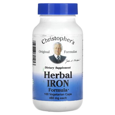 Christopher's Original Formulas, Herbal Iron Formula, 460mg, 100 Vegetarian Caps Christopher's Original Formulas, Herbal Iron Formula, 460mg, 100 Vegetarian Caps