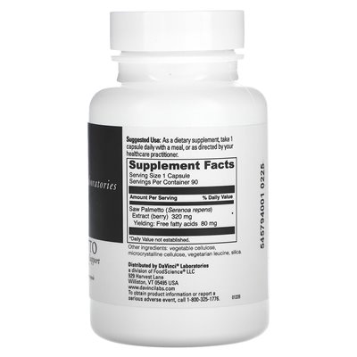 DaVinci Laboratories of Vermont, Saw Palmetto, 320 mg, 90 kapsułek