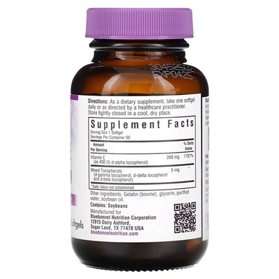 Bluebonnet Nutrition, Vitamin E, 268 mg (400 IU), 50 softgels