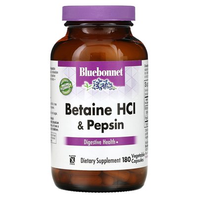 Bluebonnet Nutrition, Betaine HCl &amp Pepsin, 180 kapsułek warzywnych