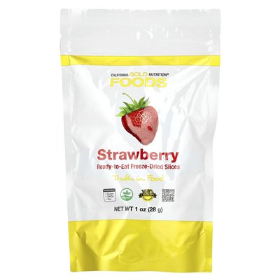California Gold Nutrition, Foods, Freuze-Dried Strawberry, Ready-To-Eat Whole Freeze-Dried Slices, 1 oz (28 g)