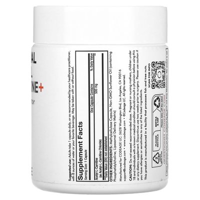 Codeage, Liposomal Acetyl L-Carnitine+, 500mg, 90 Capsules