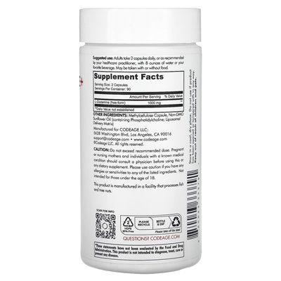 Codeage, liposomalna L-glutamina+, 500 mg, 180 kapsułek Codeage, liposomalna L-glutamina+, 500 mg, 180 kapsułek
