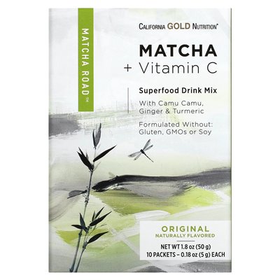 California Gold Nutrition, Matcha Road, Matcha + Witamina C, Original, 10 Stück