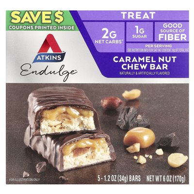 Atkins, Endulge ™, karmelowy bar do żucia, 5 barów, 1,2 uncji (34 g)
