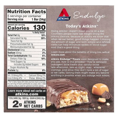 Atkins, Endulge ™, karmelowy bar do żucia, 5 barów, 1,2 uncji (34 g)