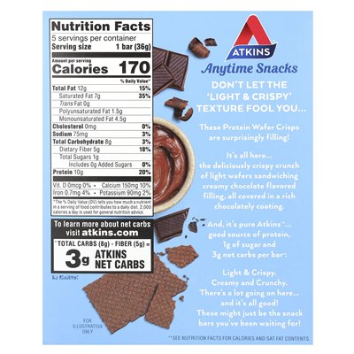 Atkins, Anytime Snacks, Protein-Chips, Schokoladencreme, 5 Riegel, 1,27 oz (36 g)