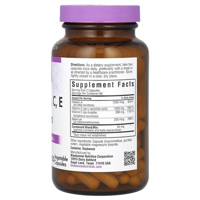 Bluebonnet Nutrition, Beta Carotene, C, E &amp Selenium, 120 kapsułek warzywnych