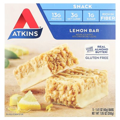 Atkins, Snack, Zitronenriegel, 5 Riegel, 1,41 oz (40 g)