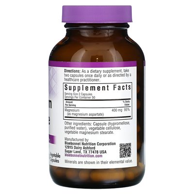 Bluebonnet Nutrition, Magnesium Aspartate, 100 Veg Capsules