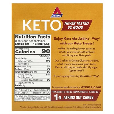 Atkins, Keto Cookies & Creme Clusters, 8 clusters, 0.92 oz (26 g) each