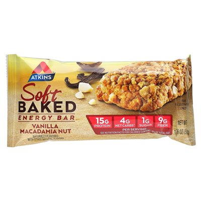 Atkins, miękka pieczona energia, waniliowa nakrętka makadamia, 5 prętów, 1,76 uncji (50 g) każdy