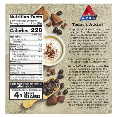 Atkins, Cafe Collection, Mocha Latte Riegel, 5 Riegel, 2,12 oz (60 g)