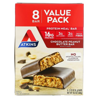 Atkins, Meal Protein, Chocolate Peanut Butter, 8 Bars, 2.12 oz (60 g)