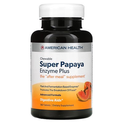 American Health, Super Papaya Enzyme Plus, Chewable, 180 tabletek