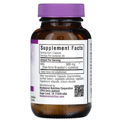 Bluebonnet Nutrition, NAC, 500 mg, 30 kapsułki warzywne