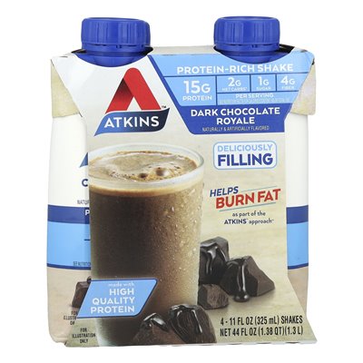 Atkins, bogaty w białko Shake, ciemna czekolada Royale, 4 koktajle, 11 Fl Oz (325 ml)